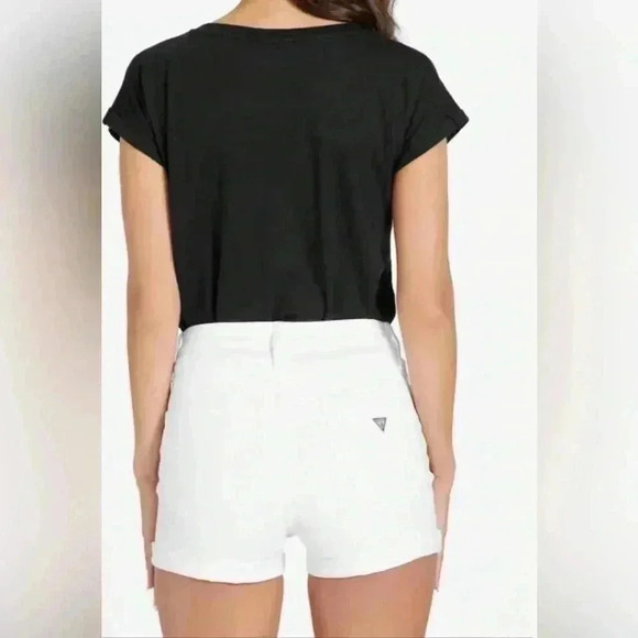 Guess White Rolled Cuff Distressed High Rise Shorts Size 31 - Picture 4 of 14